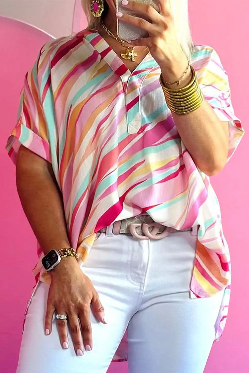 Chic plus-size abstract top, white - Love Salve 