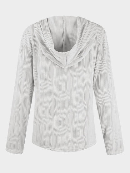 Chic textured long sleeve hoodie with buttoned sheer details