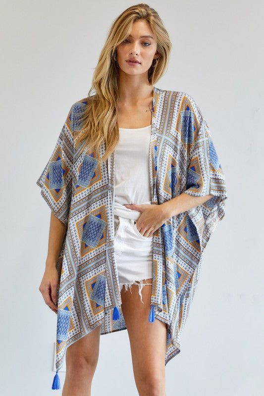 Loose printed kimono - short sleeve