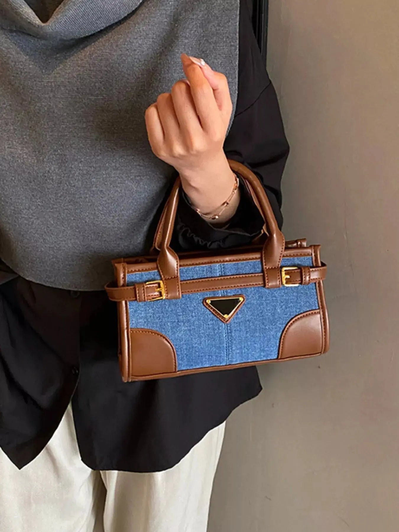 Denim Patchwork Buckle Decor Crossbody Bag Simply Love