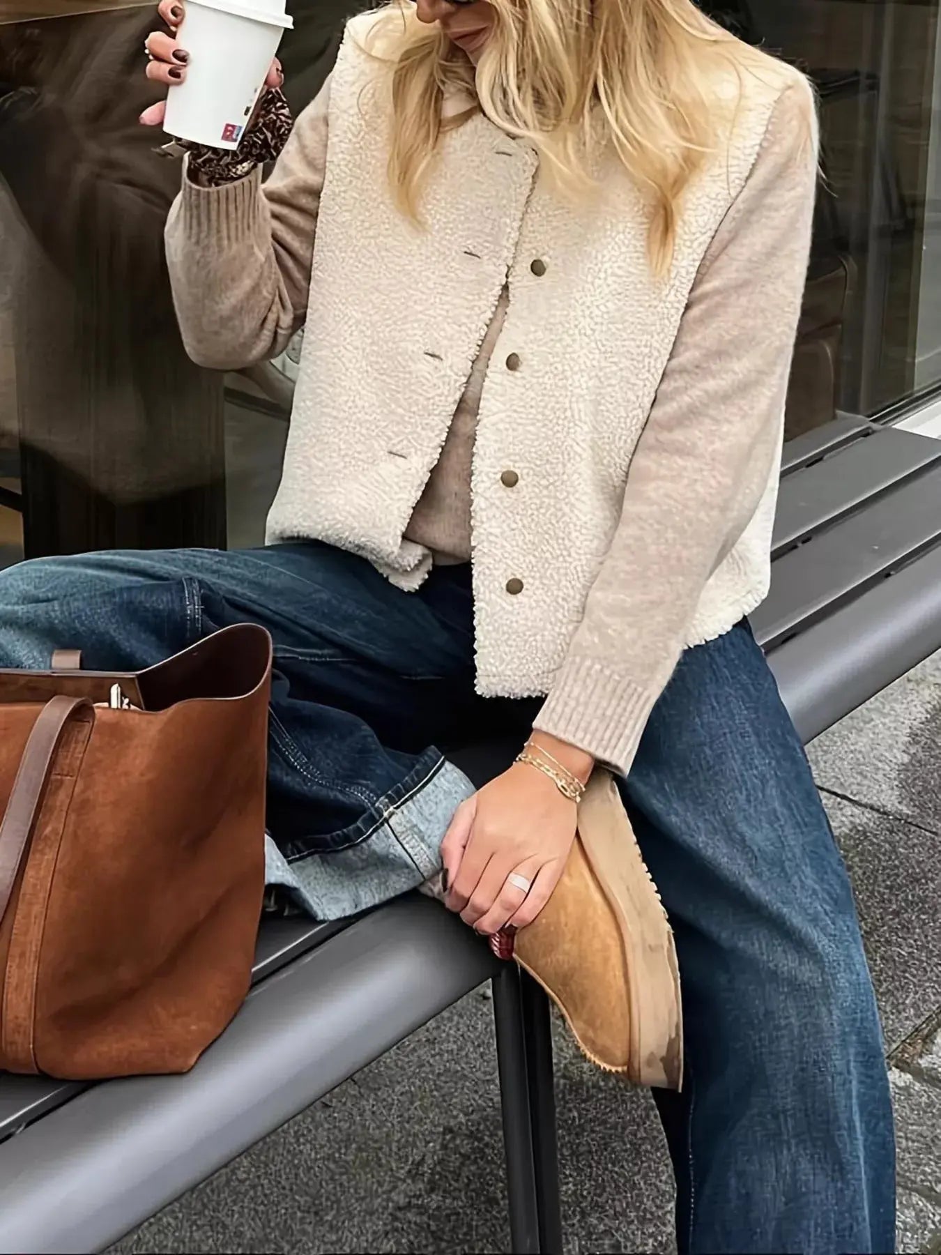 Button-Down Sherpa Vest Coat Simply Love