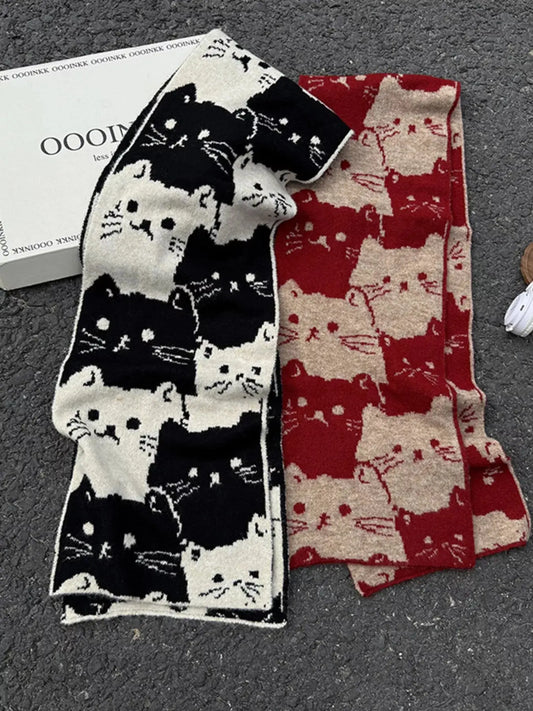 Cute Cat Pattern Knitted Scarf Simply Love
