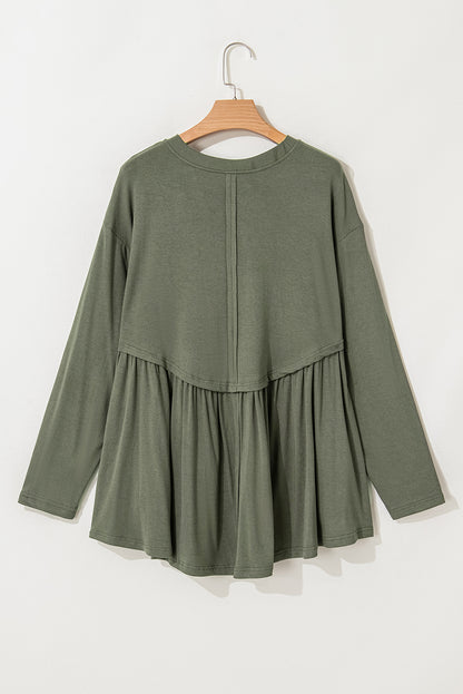 Mist green plus size ruffled thermal babydoll top