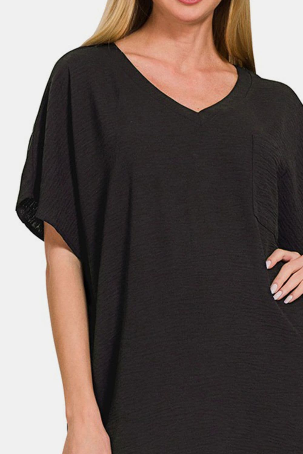 Zenana V-Neck Tee Dress with Pockets.