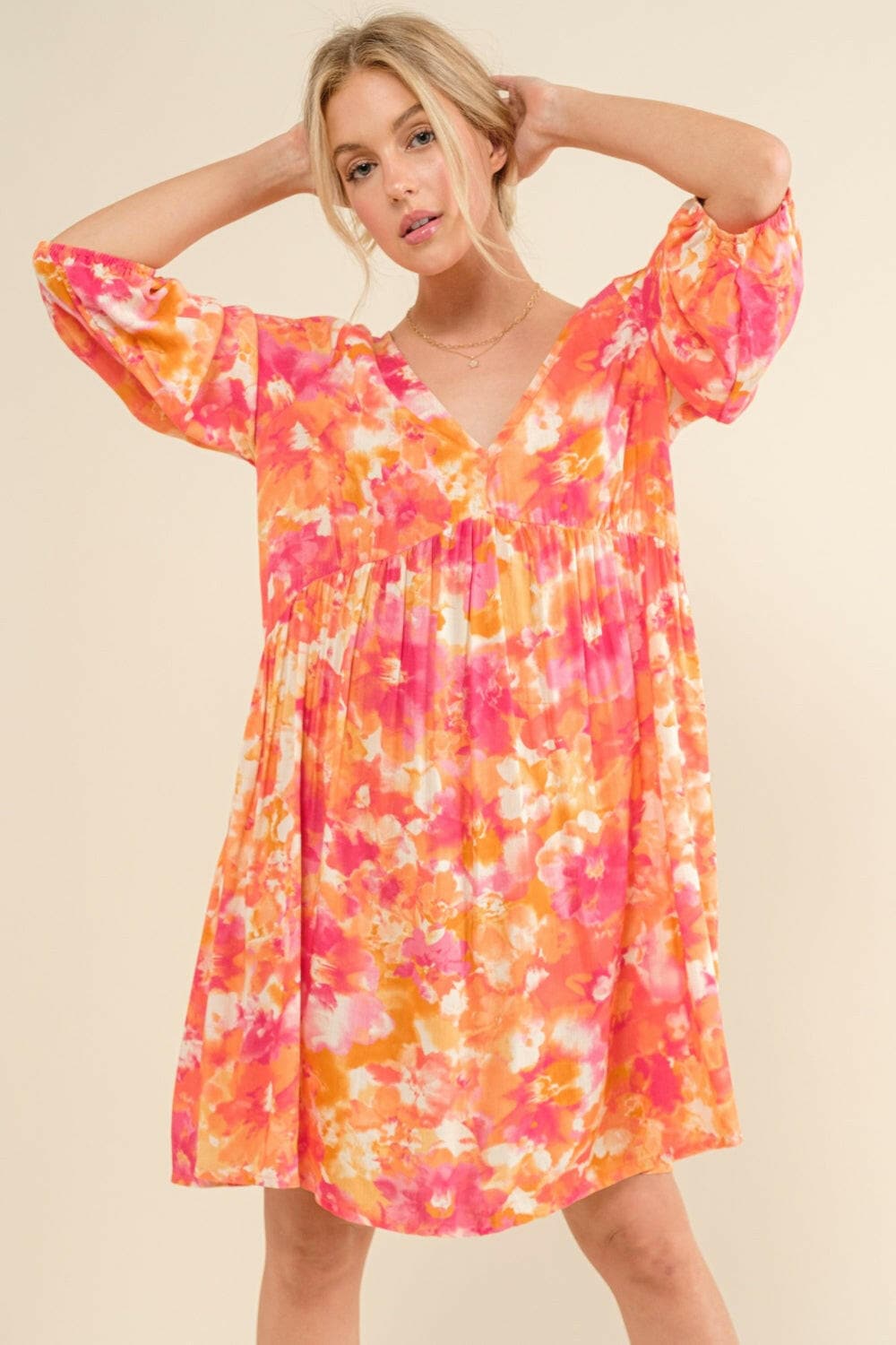 And The Why Full Size Printed Tie Back Long Sleeve Dress.