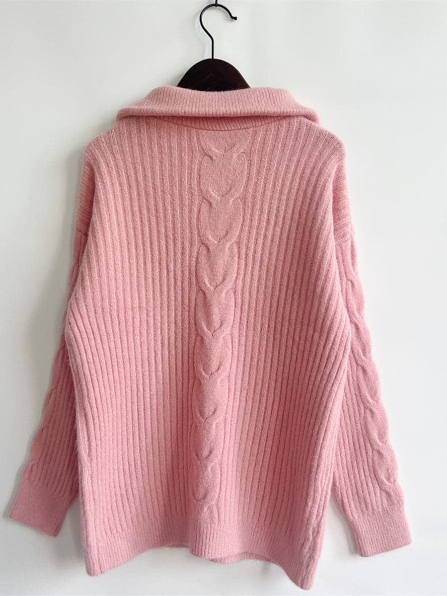 Ribbed Half Zip Long Sleeve Sweater.