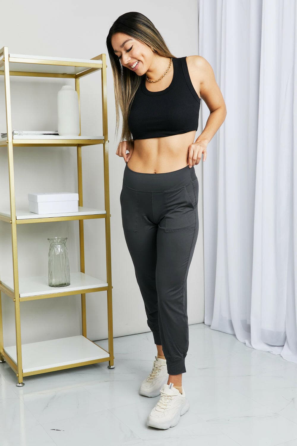 Leggings Depot Full Size Wide Waistband Cropped Joggers.