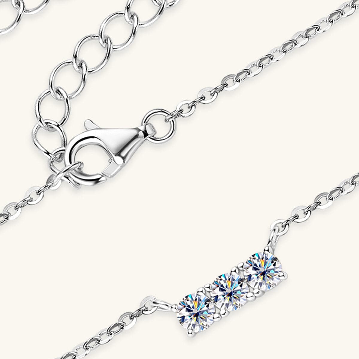 925 Sterling Silver Inlaid Moissanite Bar Necklace.