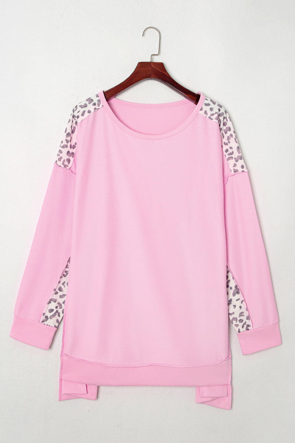 Chic pink leopard fusion plus size sweatshirt with exposed seams