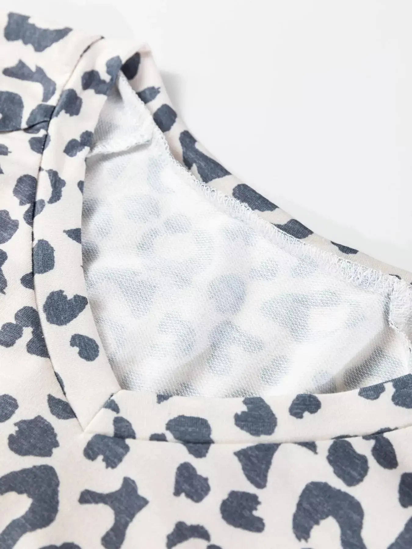 V Neck Leopard Long Sleeve Top Striped Webbing Patchwork Drawstring Pant Set Simply Love