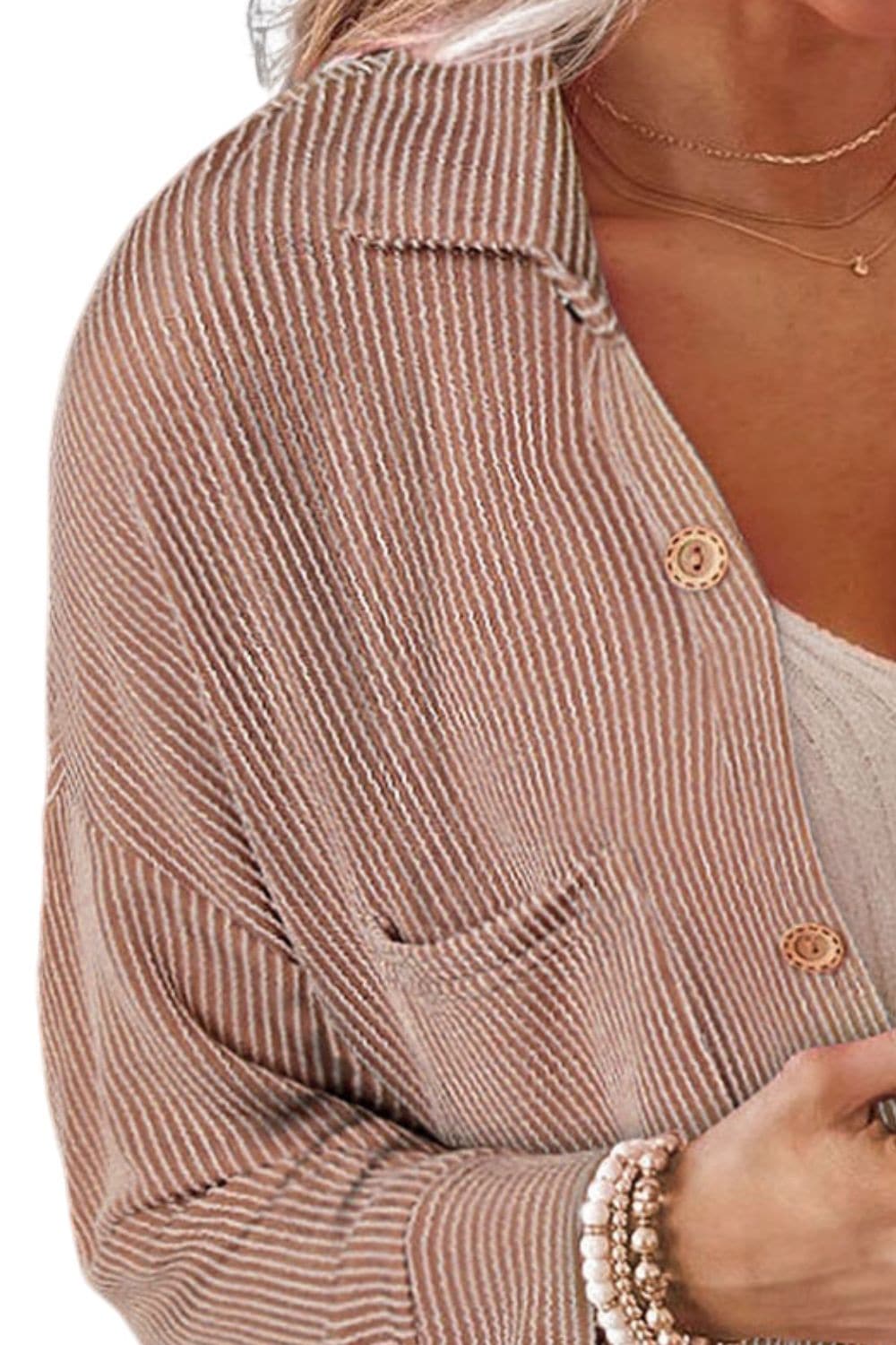 Striped Collared Neck Long Sleeve Shirt.