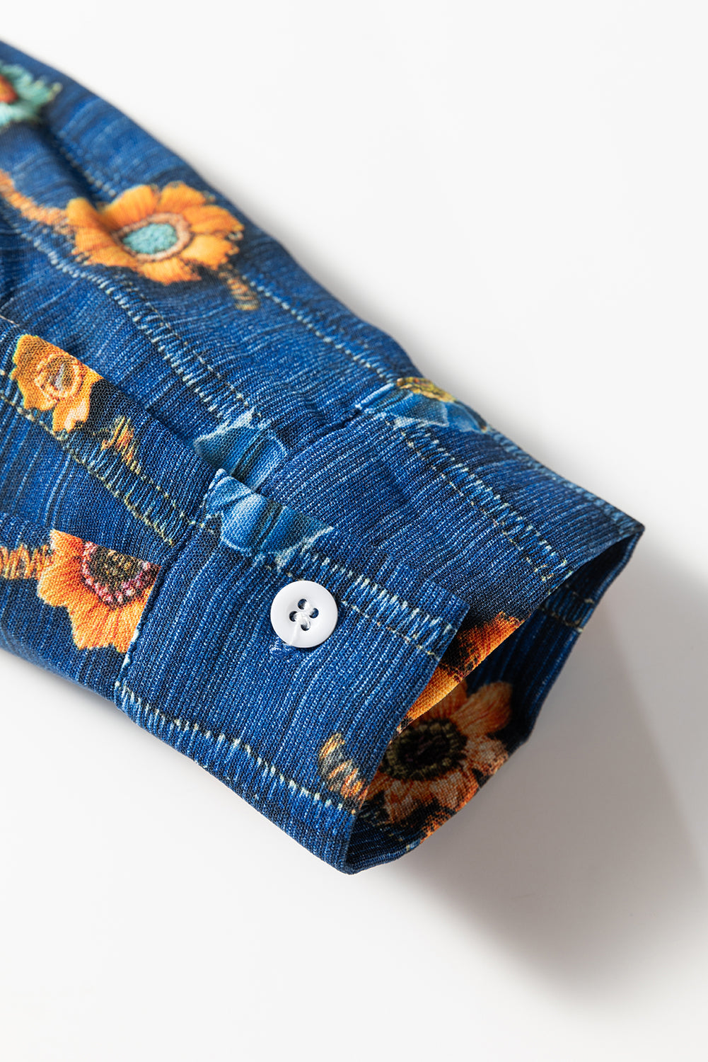 Premium Blue Floral Collared V Neck Roll Up Sleeve Blouse Dear-Lover Dropshipping