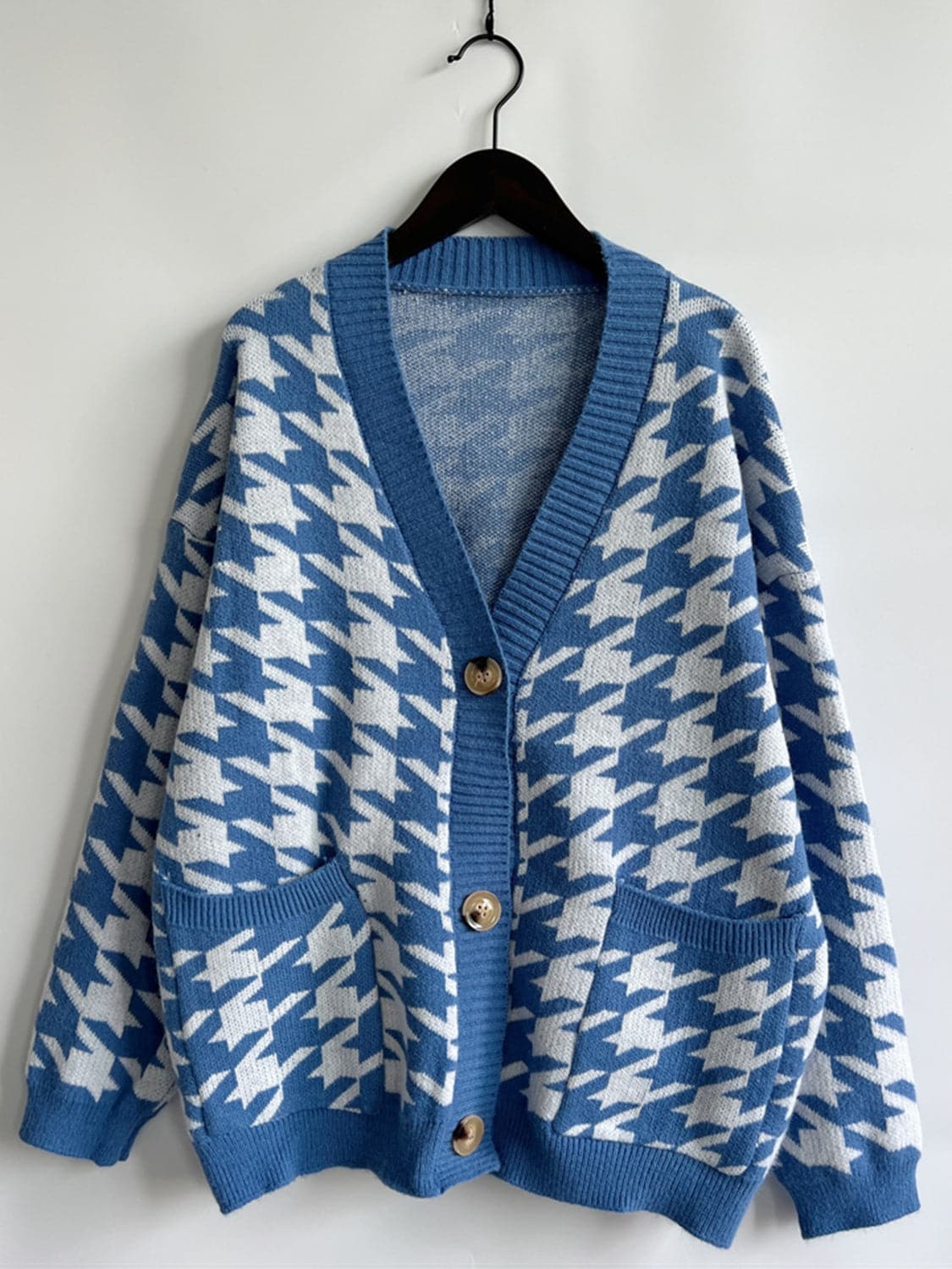 Houndstooth Botton Front  Cardigan with Pockets.