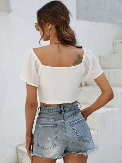 Drawstring Short Sleeve Crop Top.