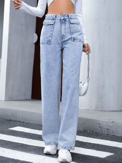 High Waist Straight Jeans.