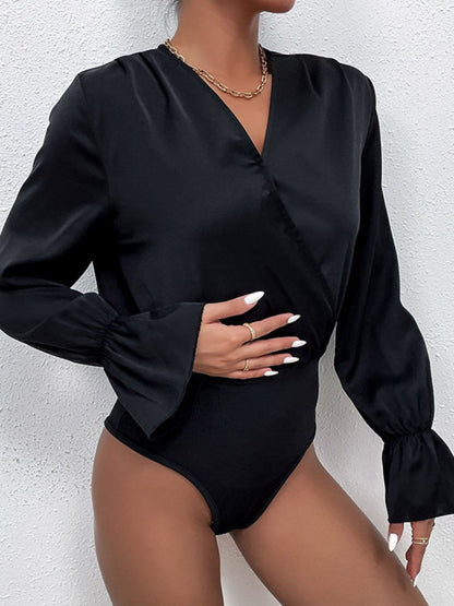 Surplice Neck Flounce Sleeve Bodysuit.