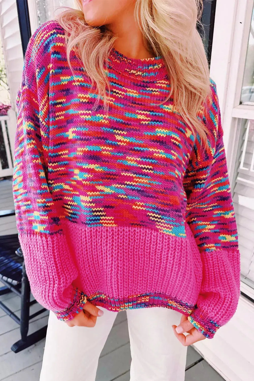 Colorful Knit Crew Neck Sweater Simply Love