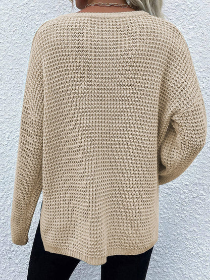 Notched Long Sleeve Sweater.