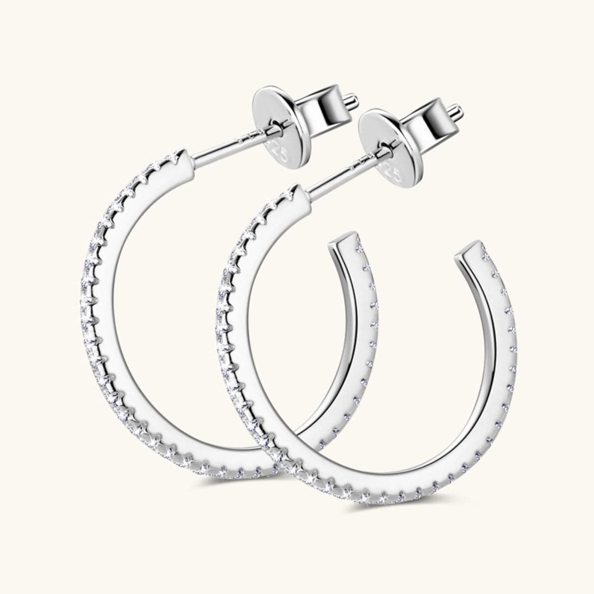 Inlaid Moissanite 925 Sterling Silver C-Hoop Earrings.