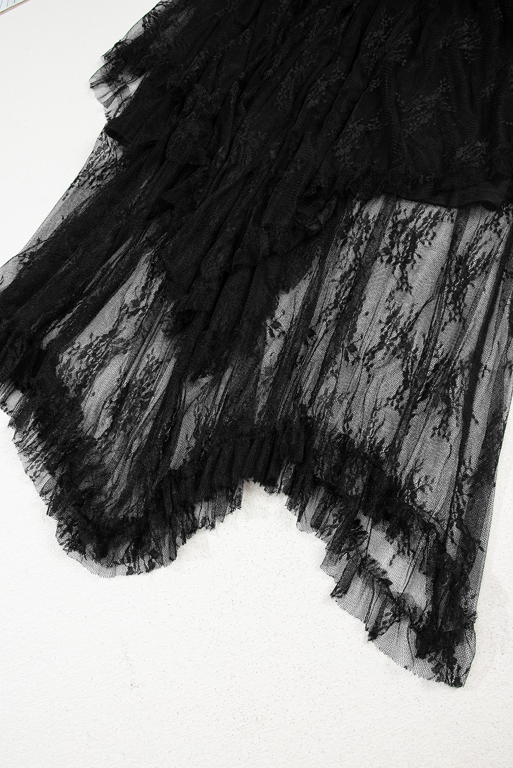 Black Lace Cascading Tiered High Waist Maxi Skirt Women