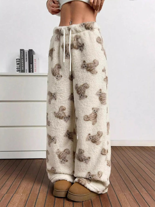 Teddy Bear Print Fluffy Pants Simply Love