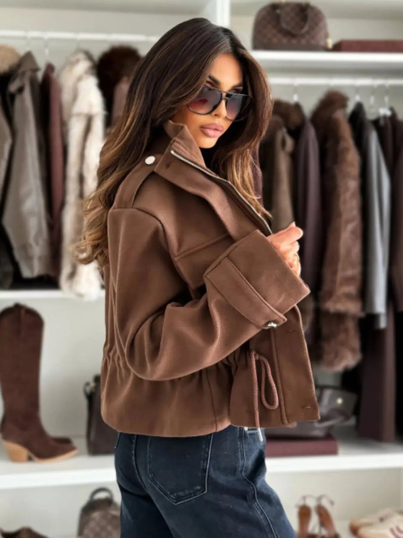 Drawstring Waist Cropped Jacket Simply Love