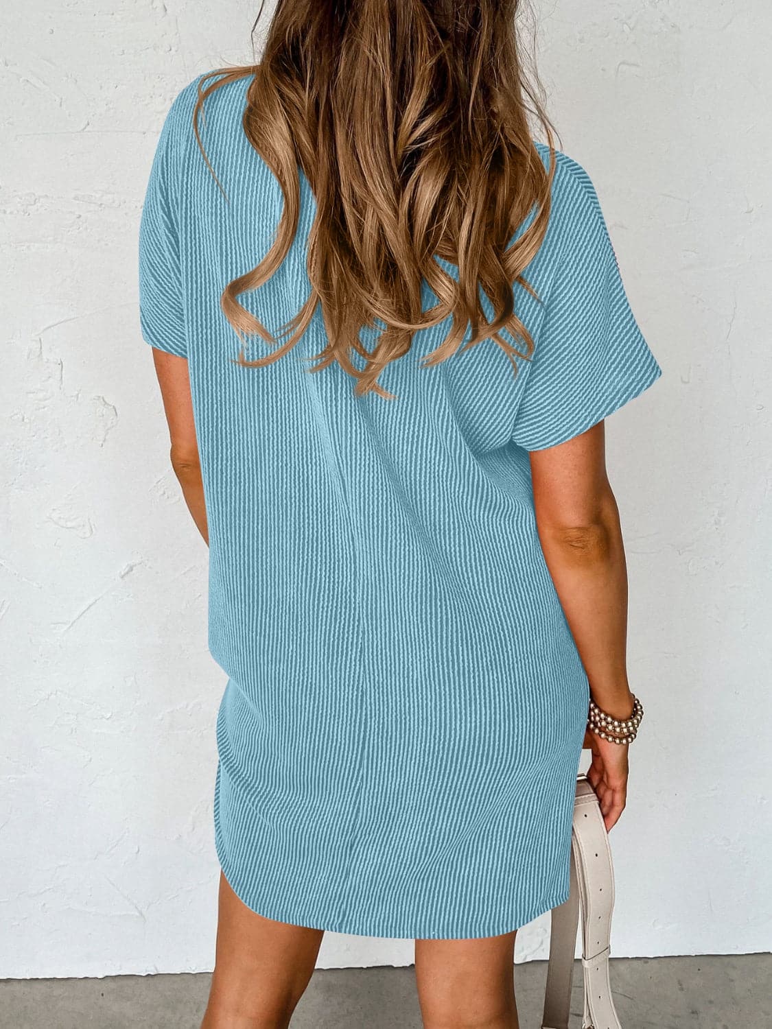 Round Neck Short Sleeve Mini Dress.