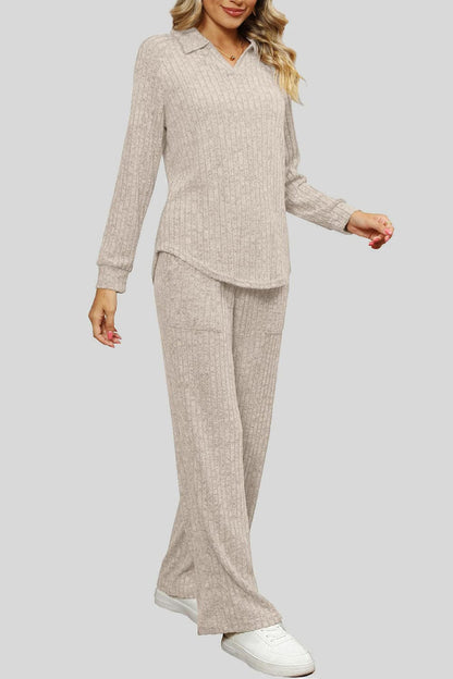 Ribbed Long Sleeve Top and Pocketed Pants Set.