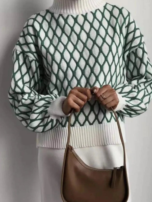 Geometric Pattern Turtleneck Sweater Simply Love