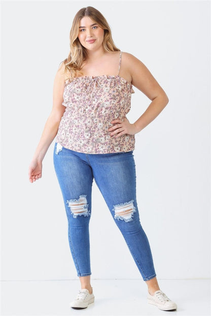 Zenobia Plus Size Frill Floral Square Neck Cami.