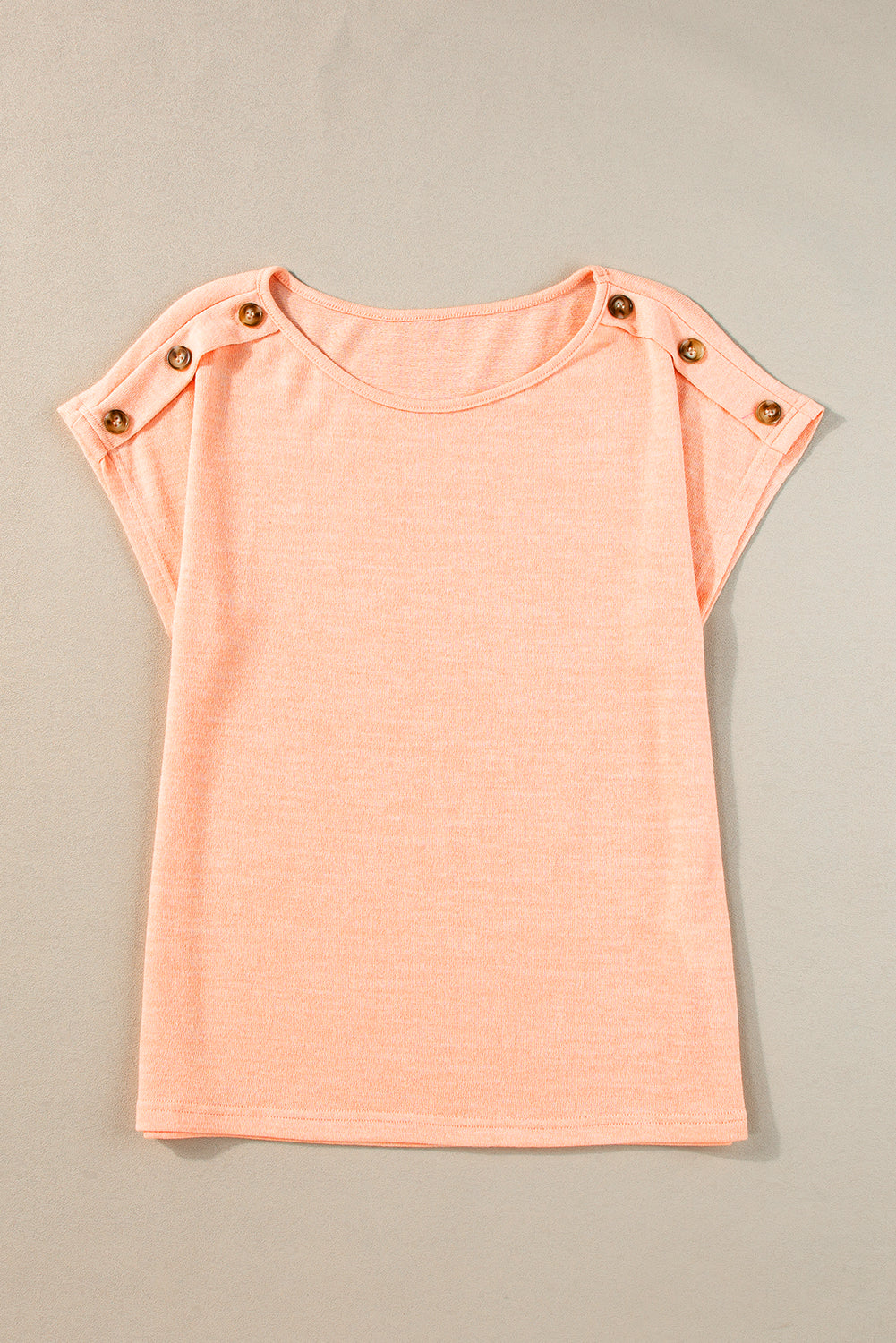 Chic apricot pink batwing sleeve tee with button accents