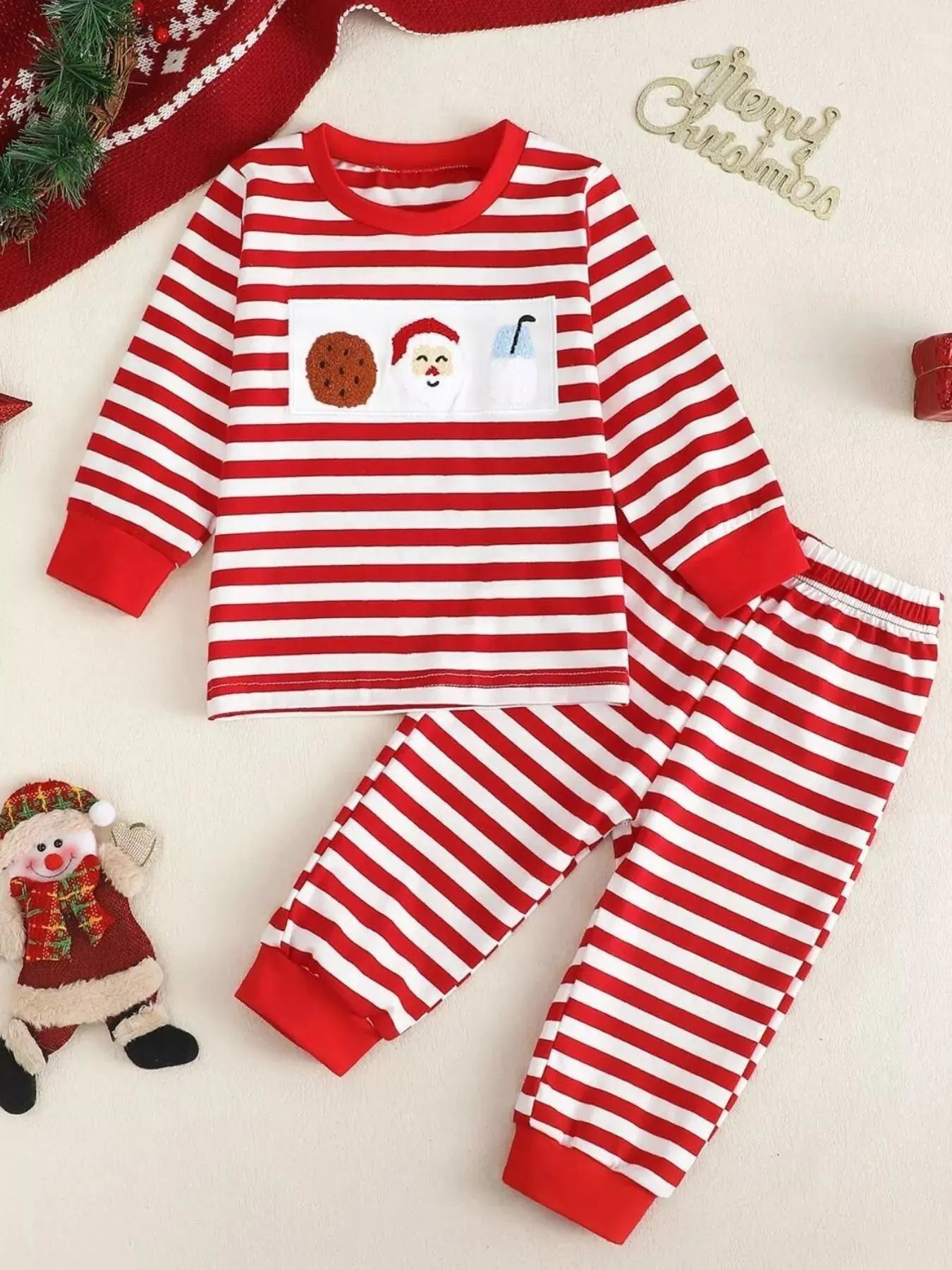 Kids Christmas Striped Pajama Set Two Piece Cotton Comfort Simply Love