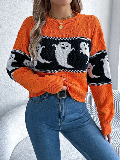 Cozy ghost long sleeve sweater with round neck