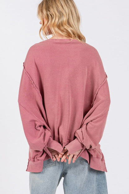 SAGE + FIG Mineral Wash Side Slit Oversized Sweatshirt.