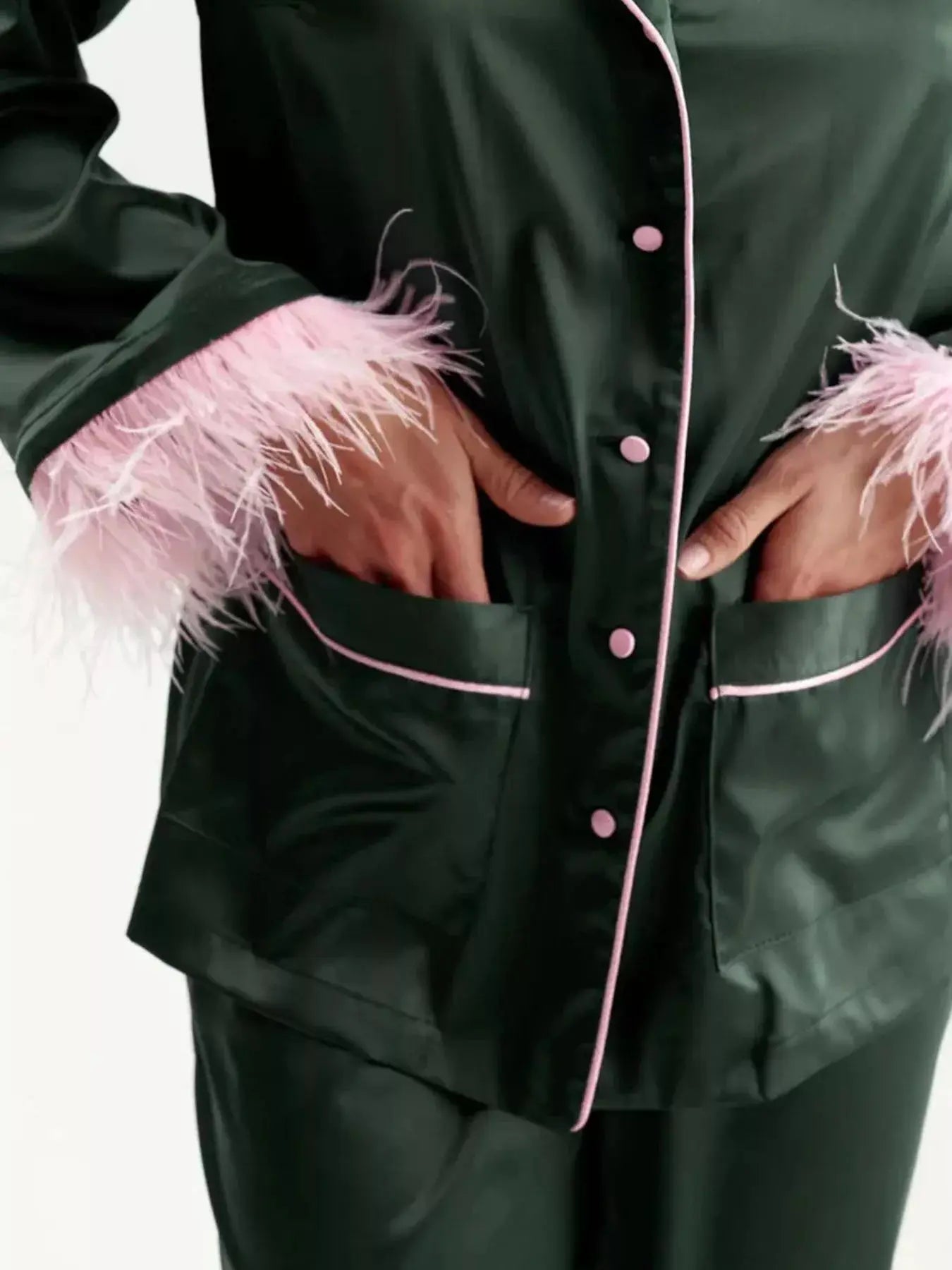 Silky Button Up Top and Pants Lounge Set Simply Love