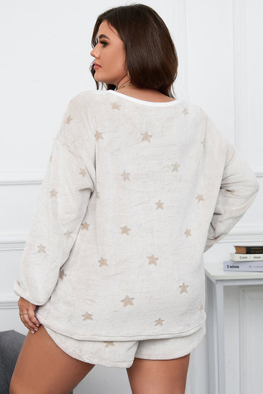 Cozy white plus size star print loungewear set