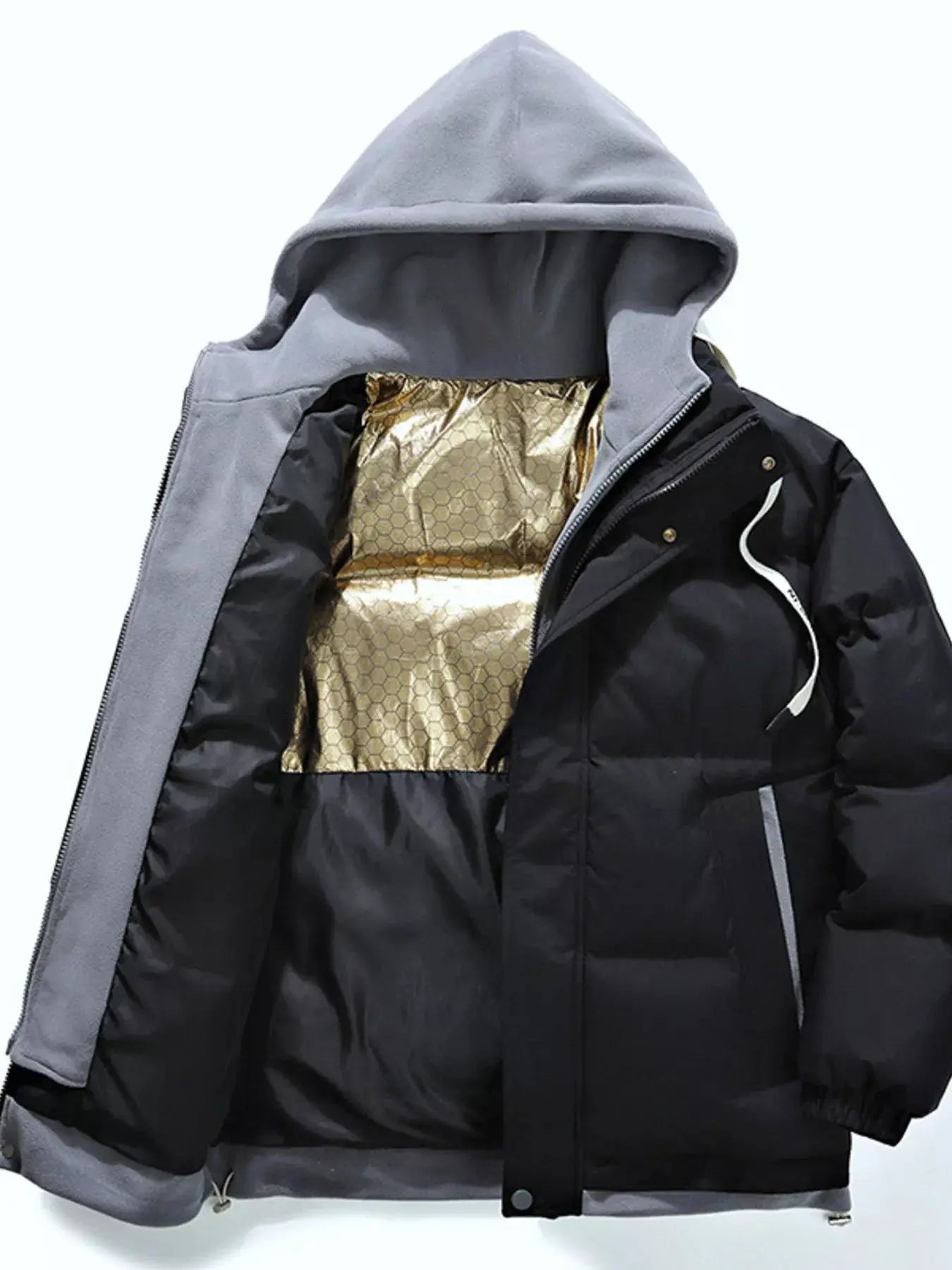 Men's Full Size Two-Tone Hooded Puffer Jacket Plus Size Simply Love