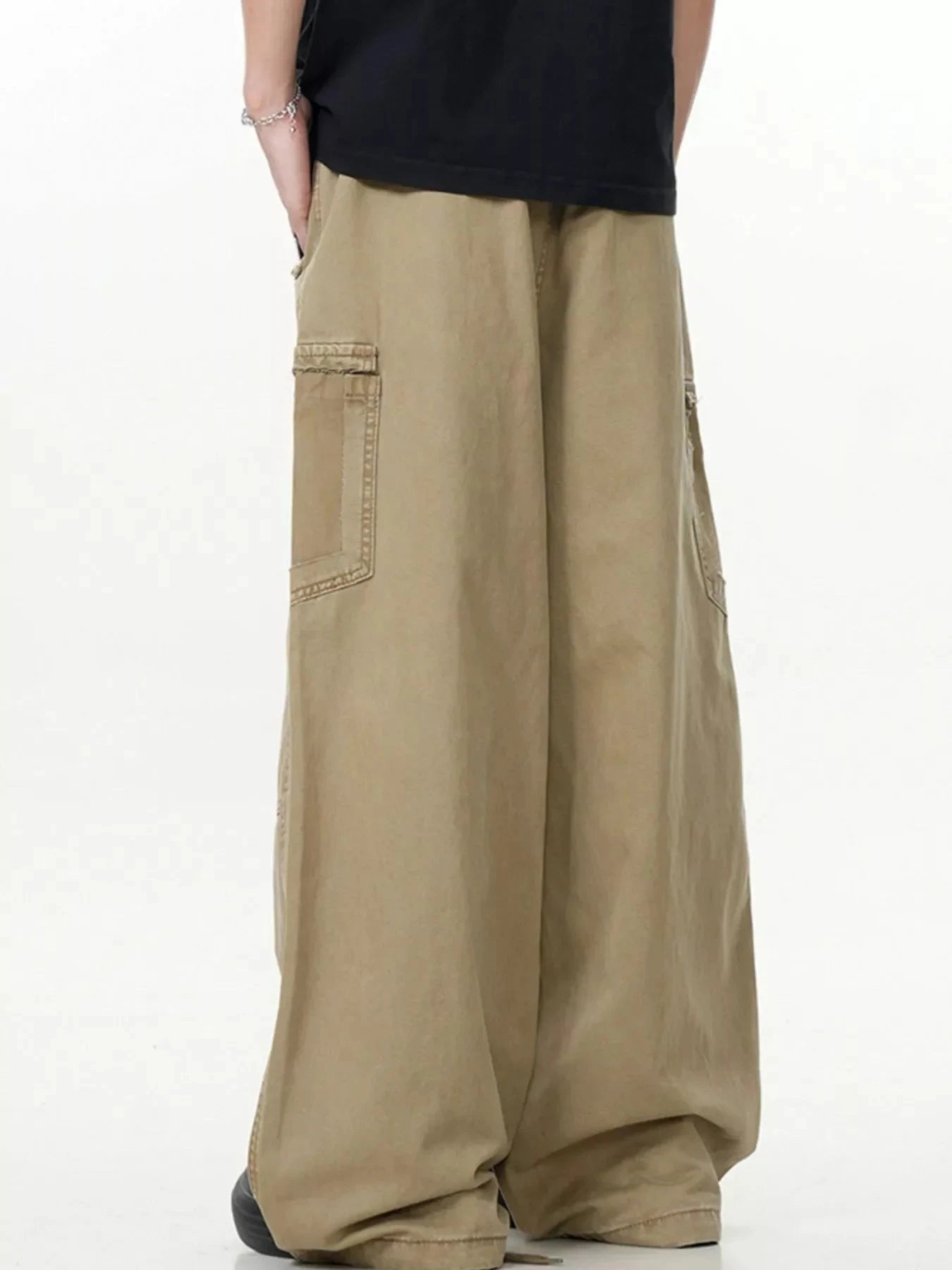 Men's Wide Leg Cargo Pants With Pockets Polyester Spandex Blend Simply Love