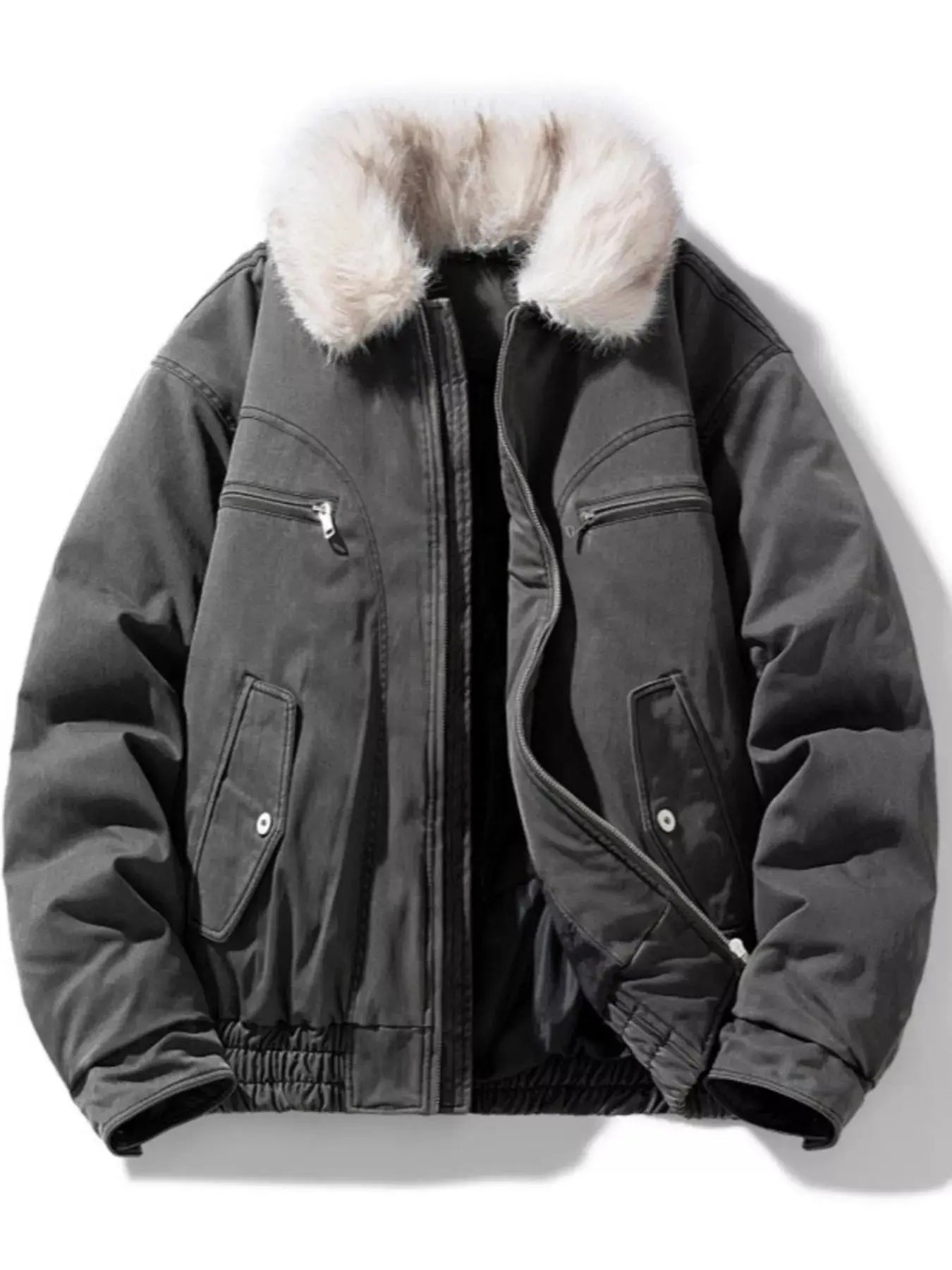 Men's Full Size Fur Collar Zip Up Bomber Jacket Plus Size Simply Love