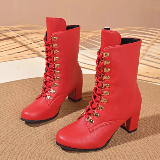 Lace-Up Boots with Block Heel Simply Love