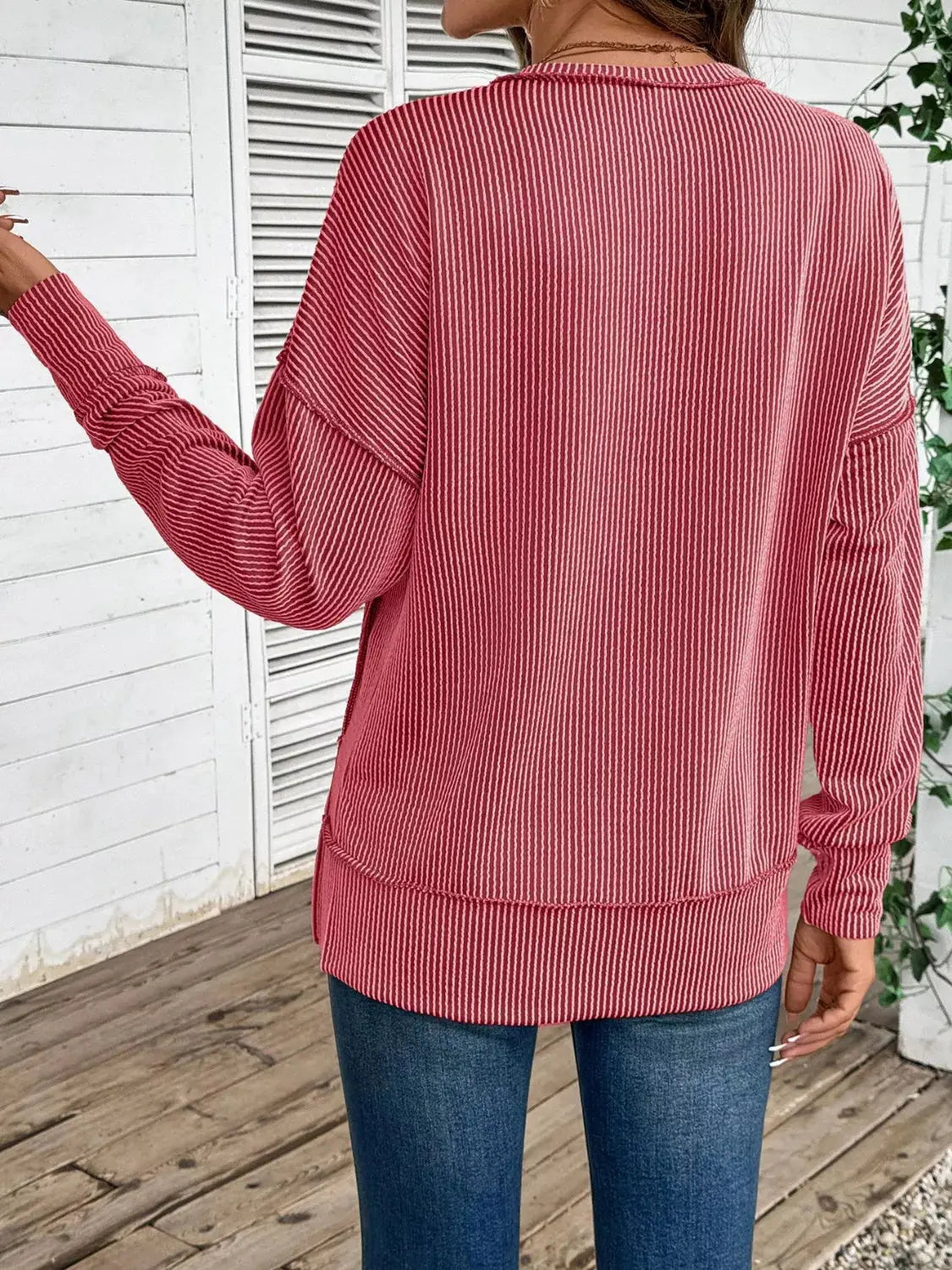 Side Slit Round Neck Sweatshirt Simply Love