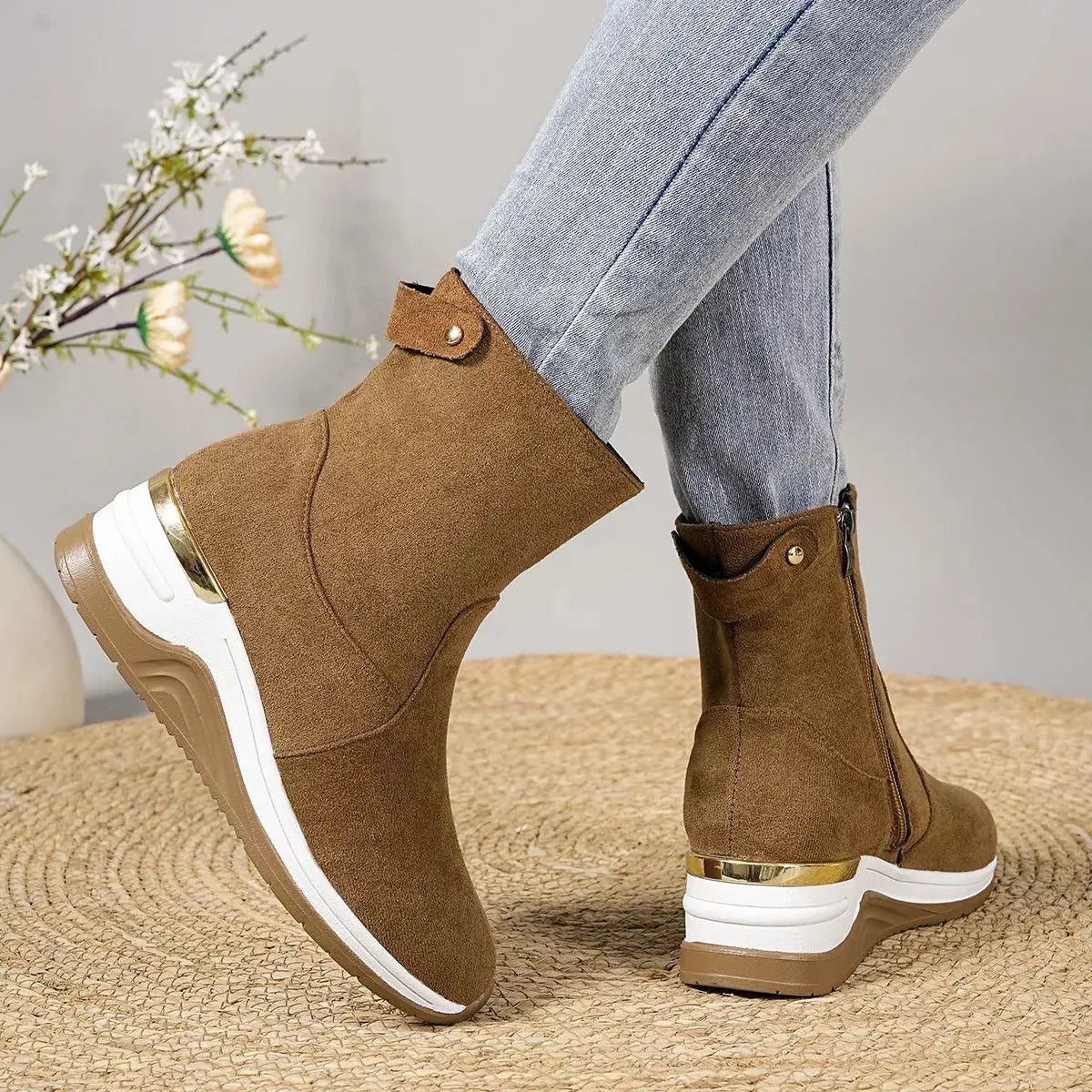 Suede Ankle Boots with Wedge Heel Simply Love