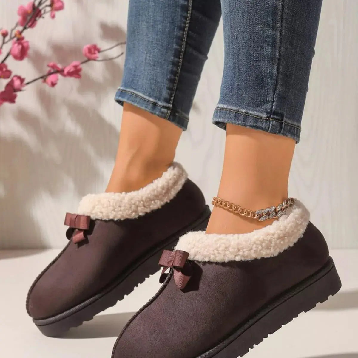 Cozy Bowknot Plush Lined Slip-Ons Simply Love
