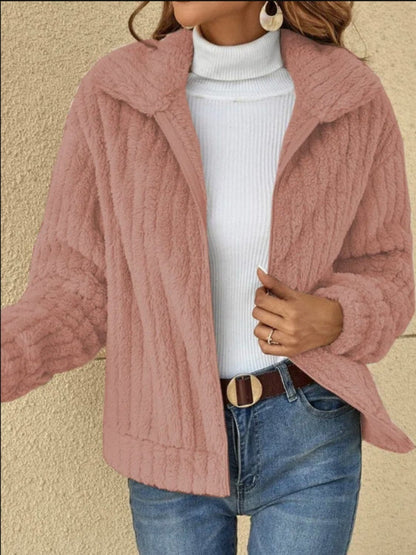 Plush Zip Up Long Sleeve Jacket.