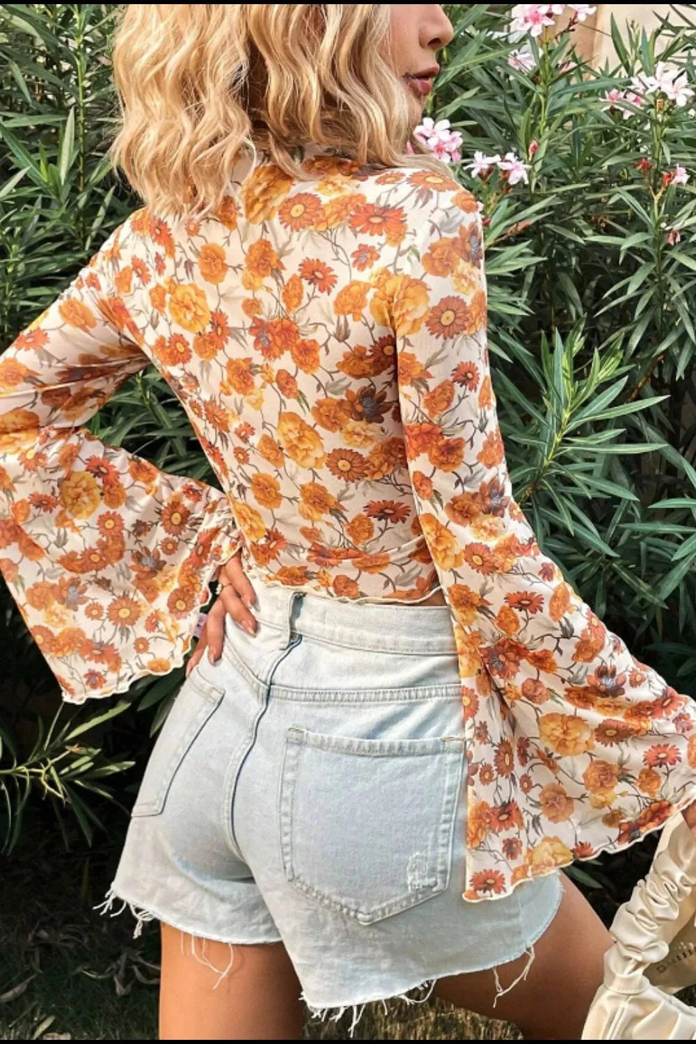 Printed Mock Neck Flare Sleeve Top Coco’s Tee Boutique