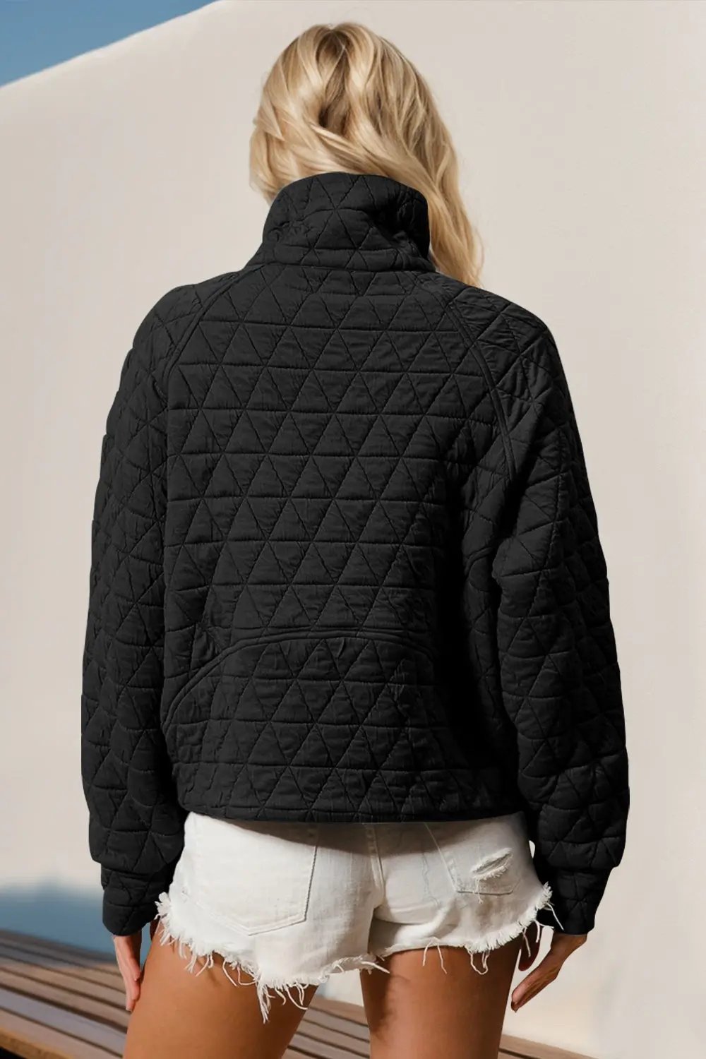 Double Take Half Zip Long Sleeve Quilted Sweatshirt with Pocket - Love Salve