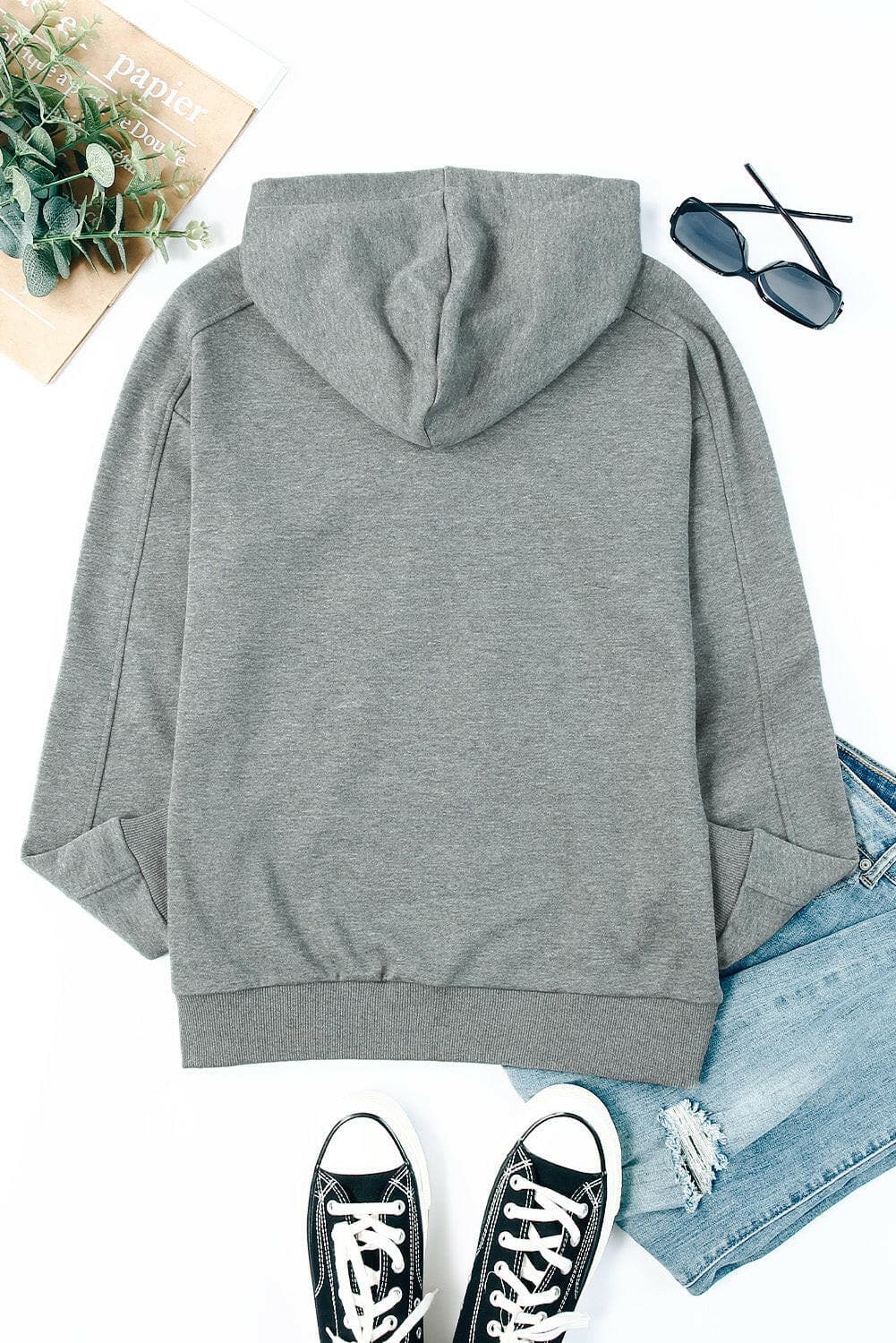 Lace-Up Dropped Shoulder Hoodie.