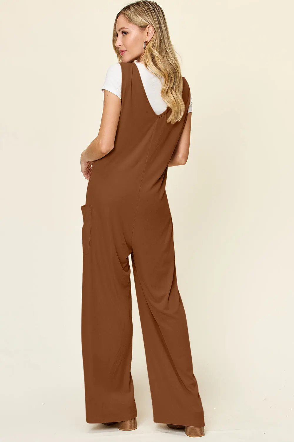 Double Take Full Size Sleeveless Wide Leg Jumpsuit with Pockets - Love Salve