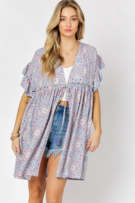 Charming Ruffle Kimono in Print