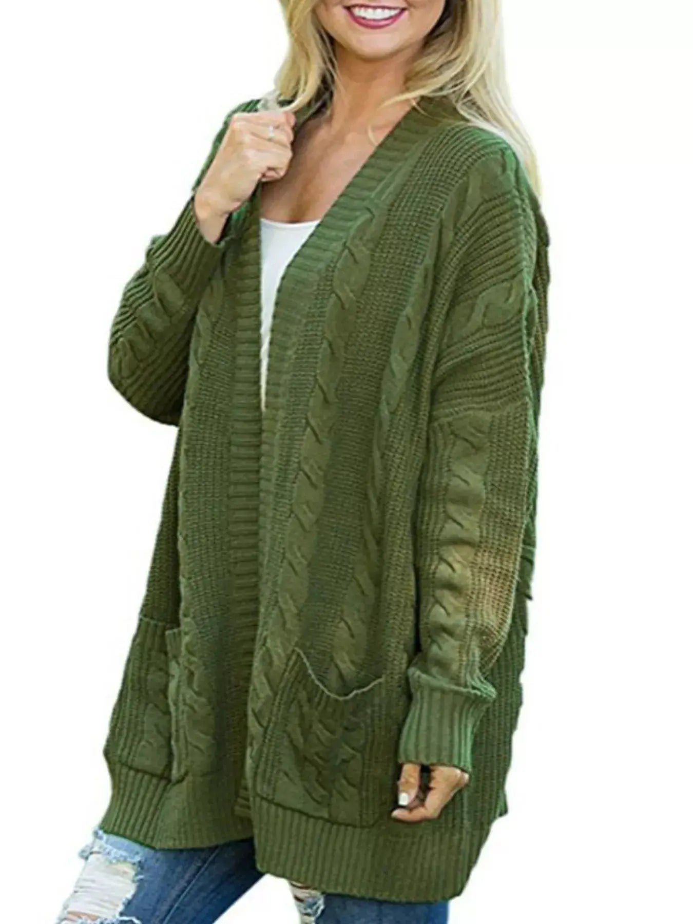 Full Size Chunky Knit Open Front Cardigan Plus Size Simply Love